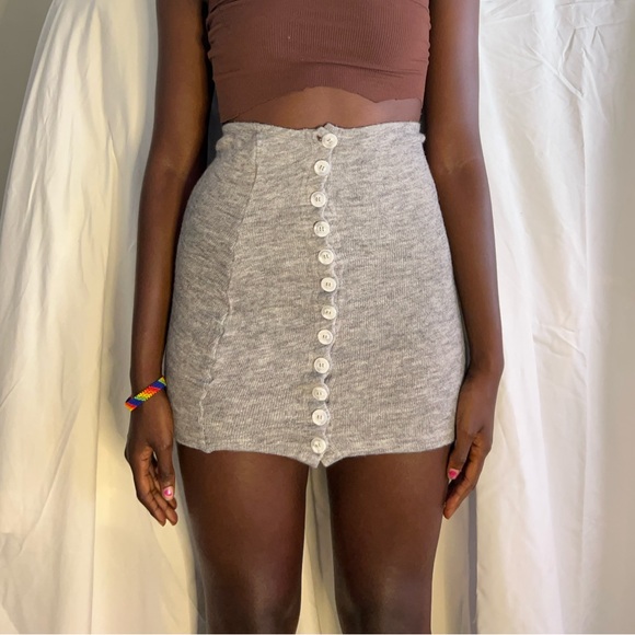 Grey knit Button-up skirt. So cute! And comfy! - Picture 2 of 3